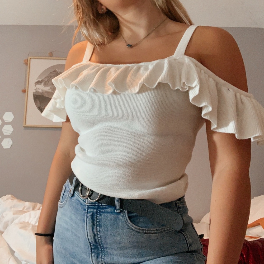 Off the shoulder cream colored top